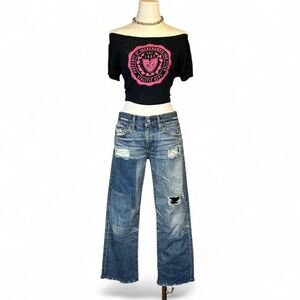 Y2K AG Denim Cropped
Mid Rise Capris Jeans Patchwork Distressed Womens 27R